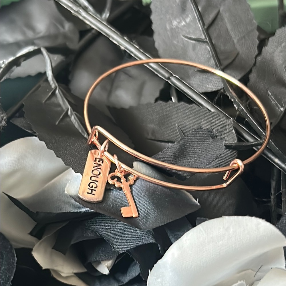 Gold Bangle Bracelet with Key Charm - Handmade